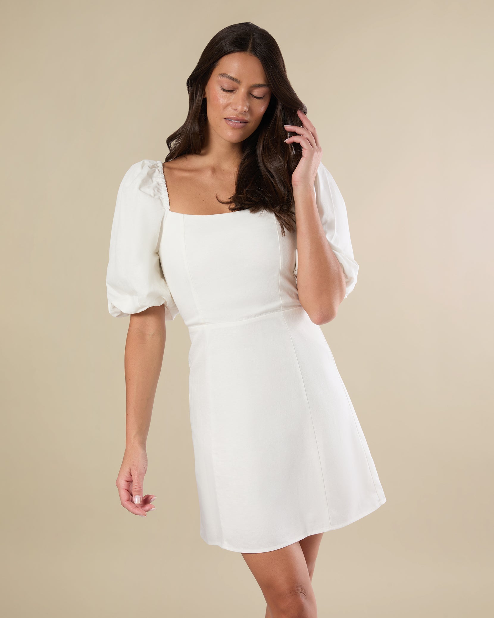 White Bridal Shower, offers Garden Party-Reformation Zula Linen Mini Puff Sleeve Dress8