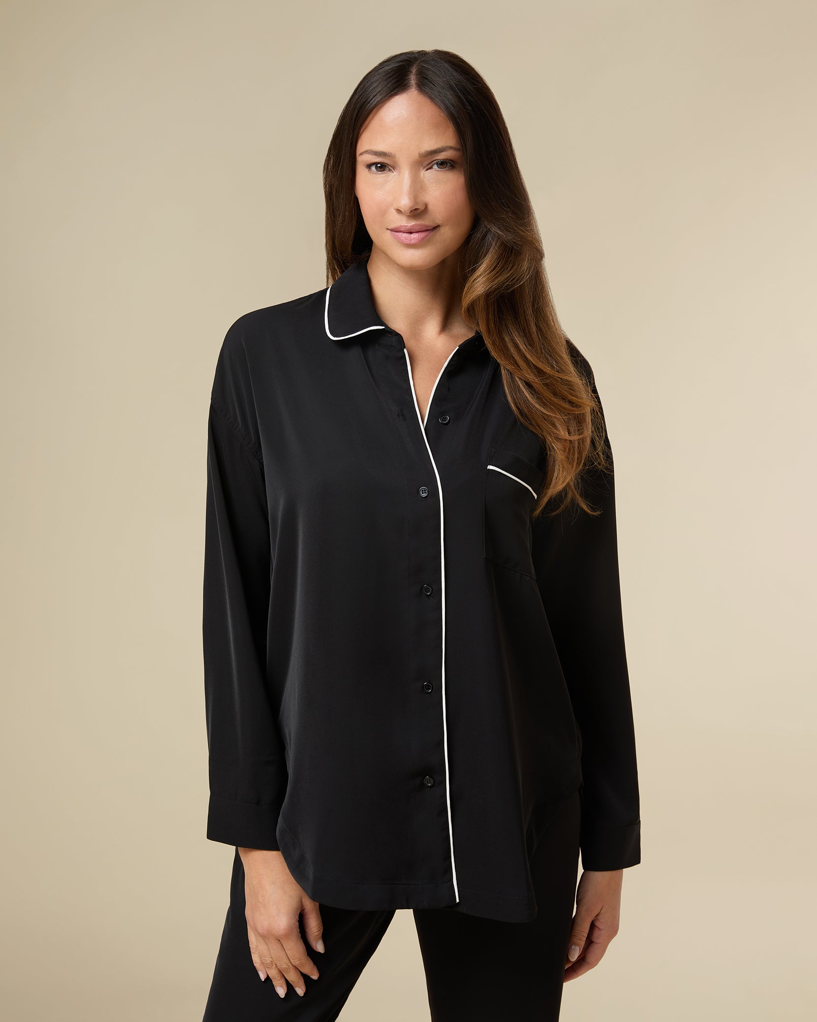 Black long sleeve pajama shirt sale