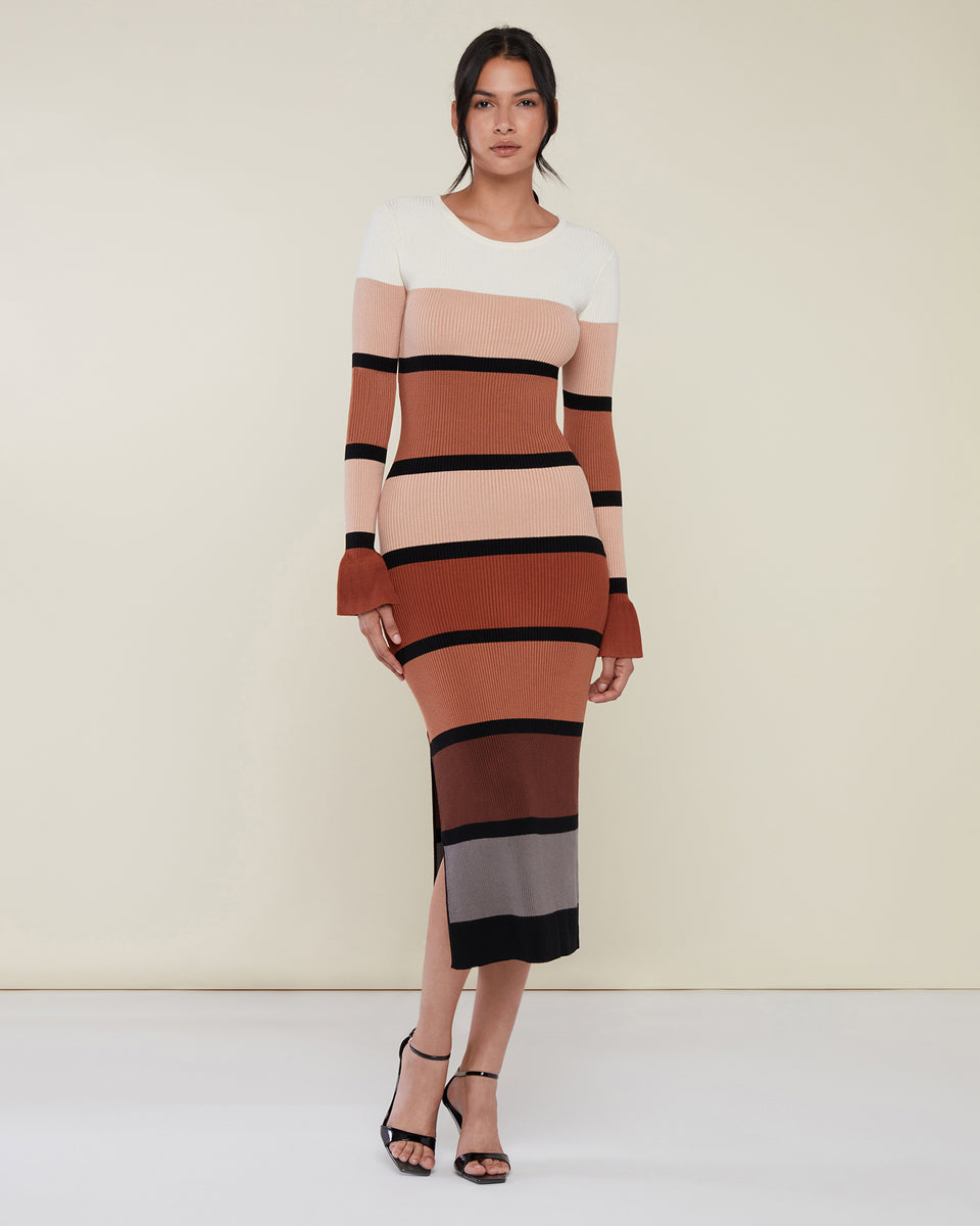 The Multi Colorblock Striped Knit Midi Dress