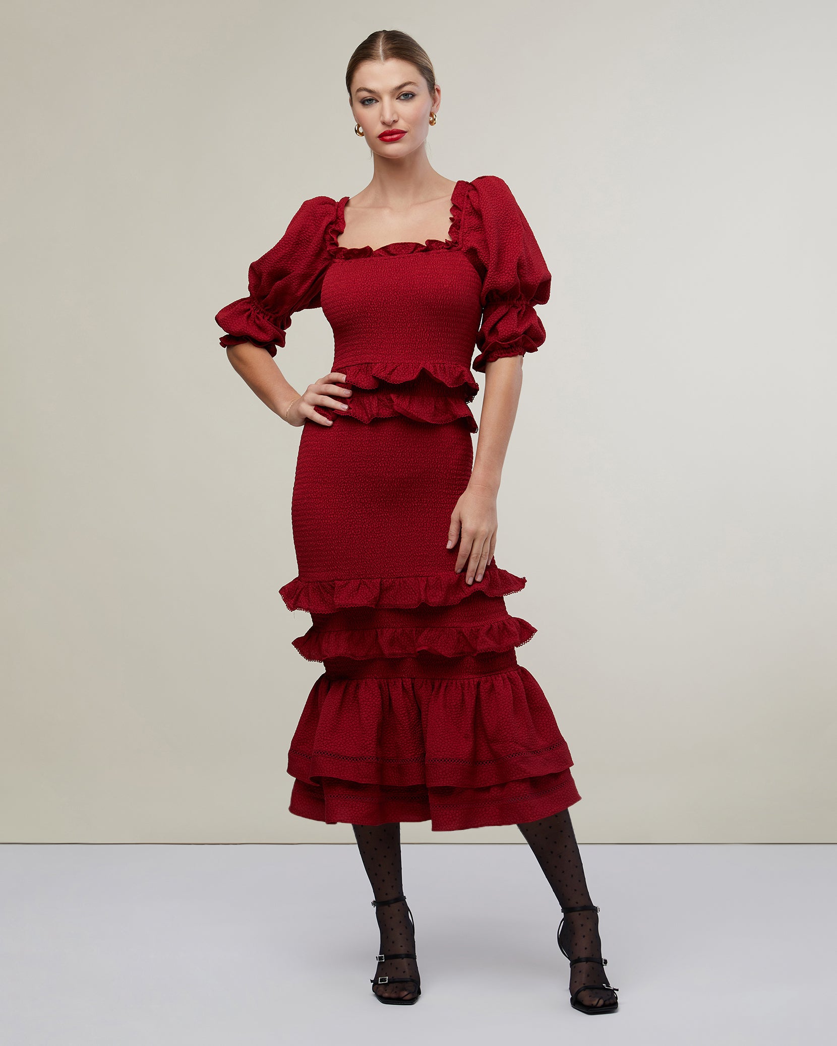 Flutter Sleeve Ruffle Midi Dress – Rachel Parcell, Inc.