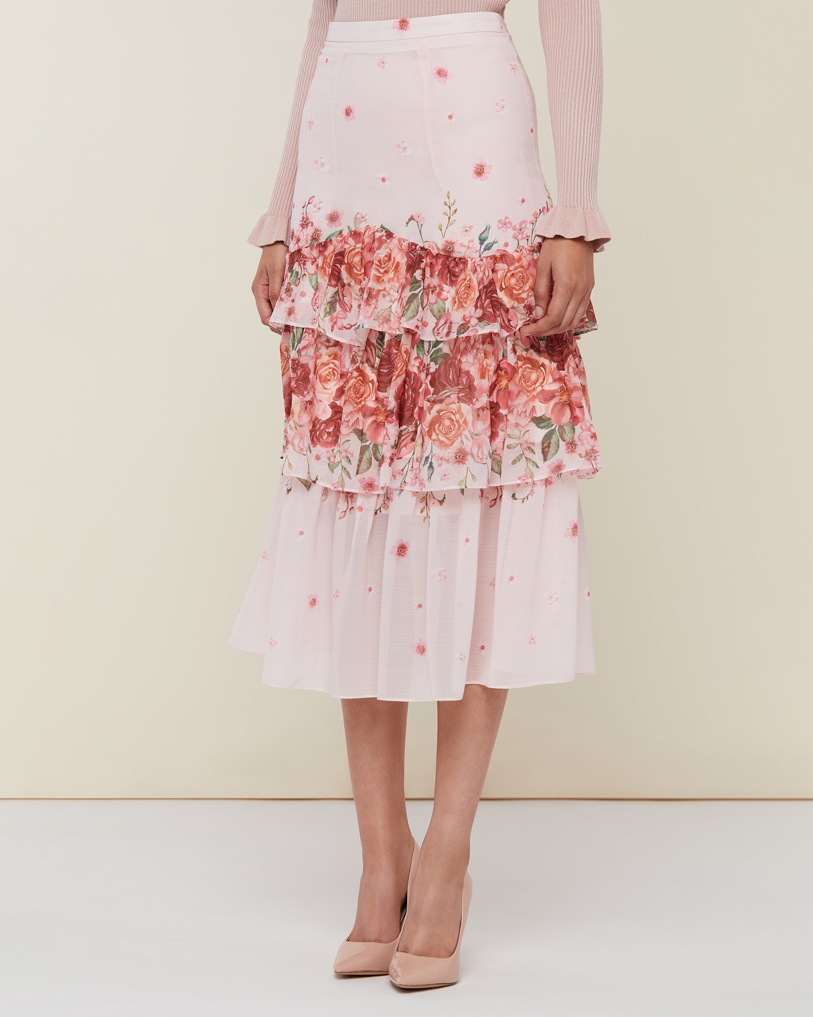 Wallis blush floral outlet ruffle dress